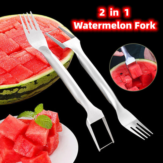 2-in-1 Watermelon Slicer & Fork – Multi-Purpose Stainless Steel Fruit Cutter and Divider