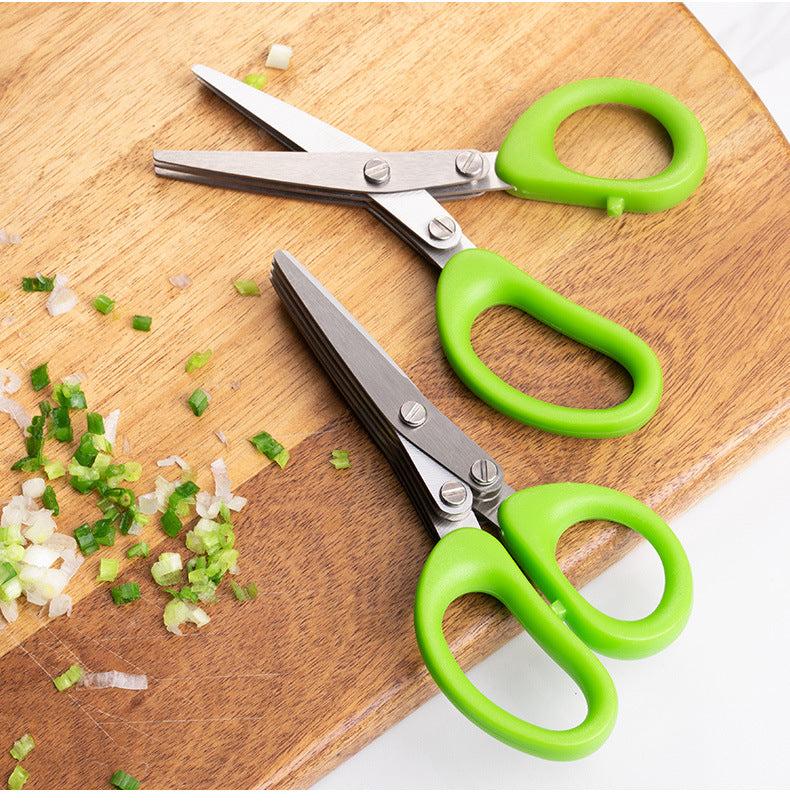Multifunctional Multi-Layer Green Onion Scissors – Stainless Steel Herb & Spice Cutting Kitchen Scissors