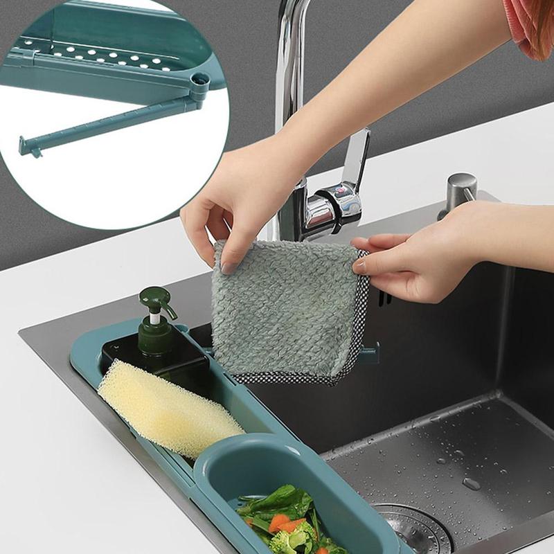 Telescopic Sink Rack | Adjustable Soap & Sponge Holder Kitchen Organizer