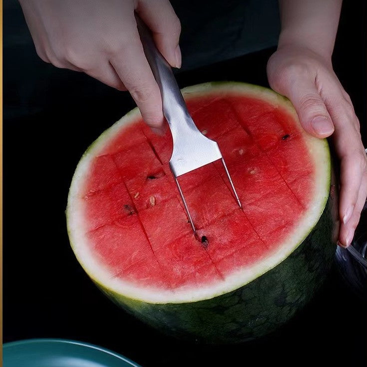 2-in-1 Watermelon Slicer & Fork – Multi-Purpose Stainless Steel Fruit Cutter and Divider