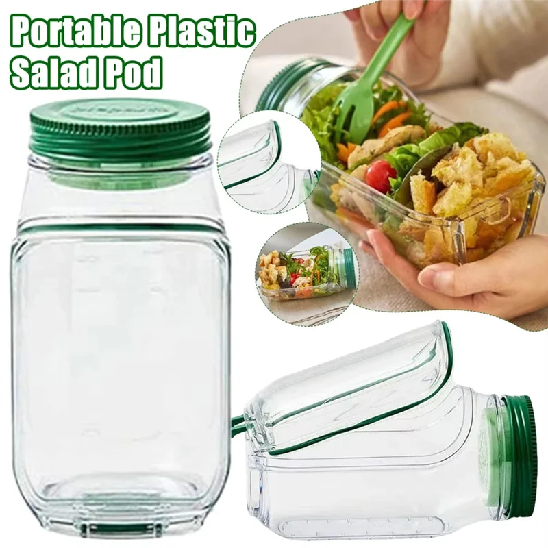 Portable Plastic Salad Pod All-In-One Container With Leak Proof Oats Container