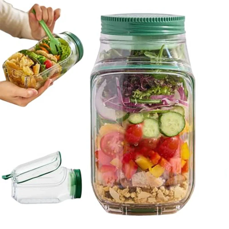 Portable Plastic Salad Pod All-In-One Container With Leak Proof Oats Container