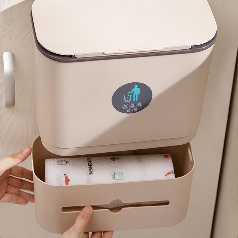 Kitchen Hanging Sliding Lid Plastic Trash Can