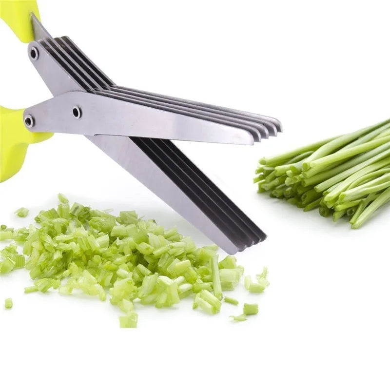 Multifunctional Multi-Layer Green Onion Scissors – Stainless Steel Herb & Spice Cutting Kitchen Scissors
