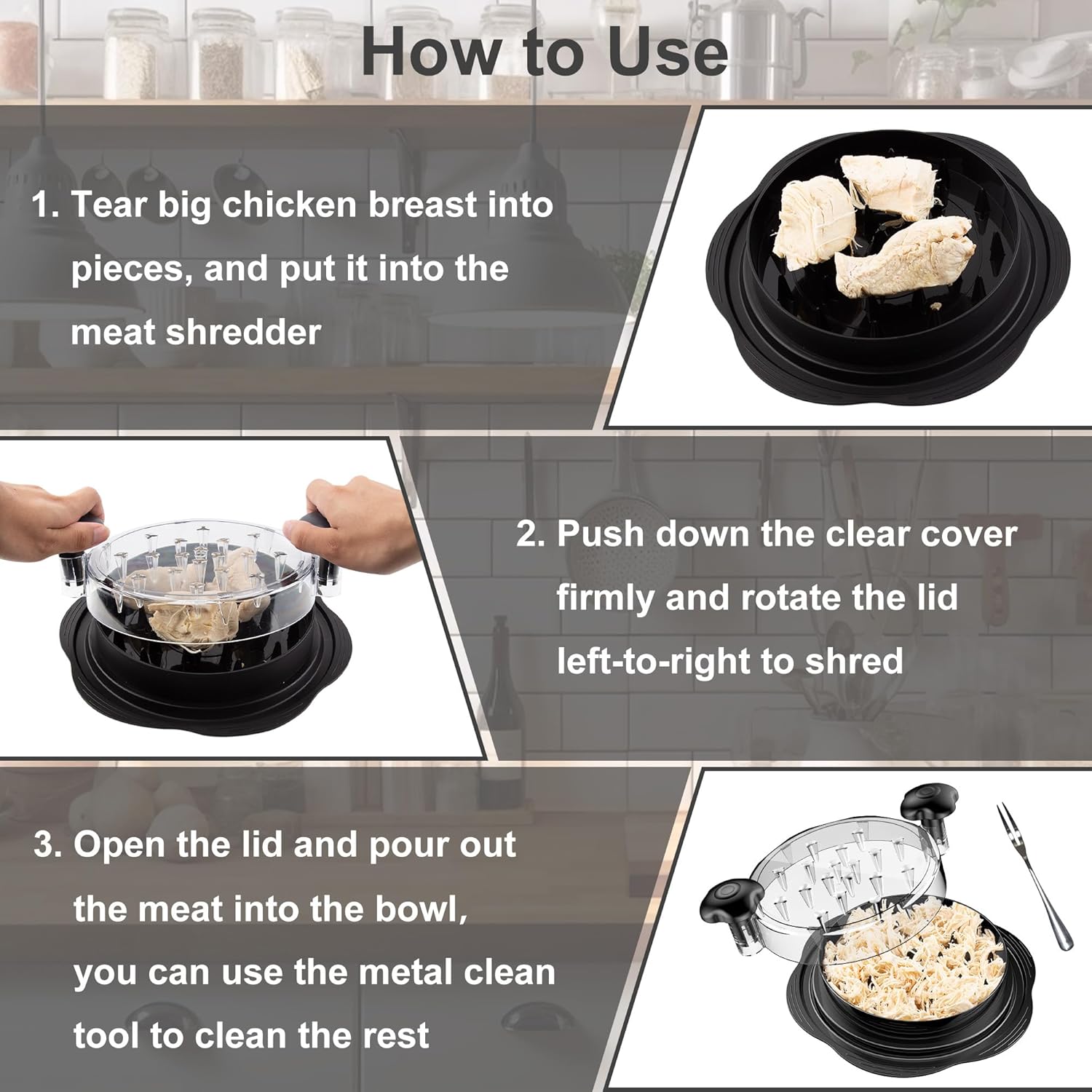 Chicken Shredder Tool with Brush and Fork