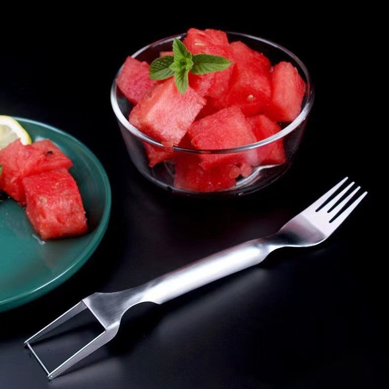2-in-1 Watermelon Slicer & Fork – Multi-Purpose Stainless Steel Fruit Cutter and Divider
