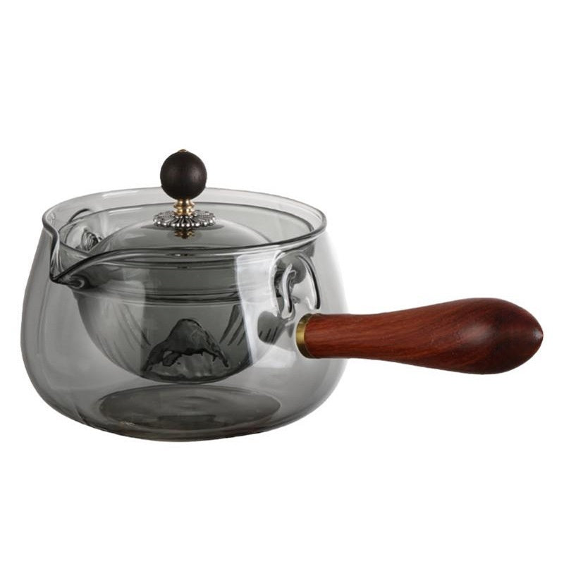 Rotary Glass Teapot with Infuser | Heat-Resistant Tea Maker with Wooden Handle