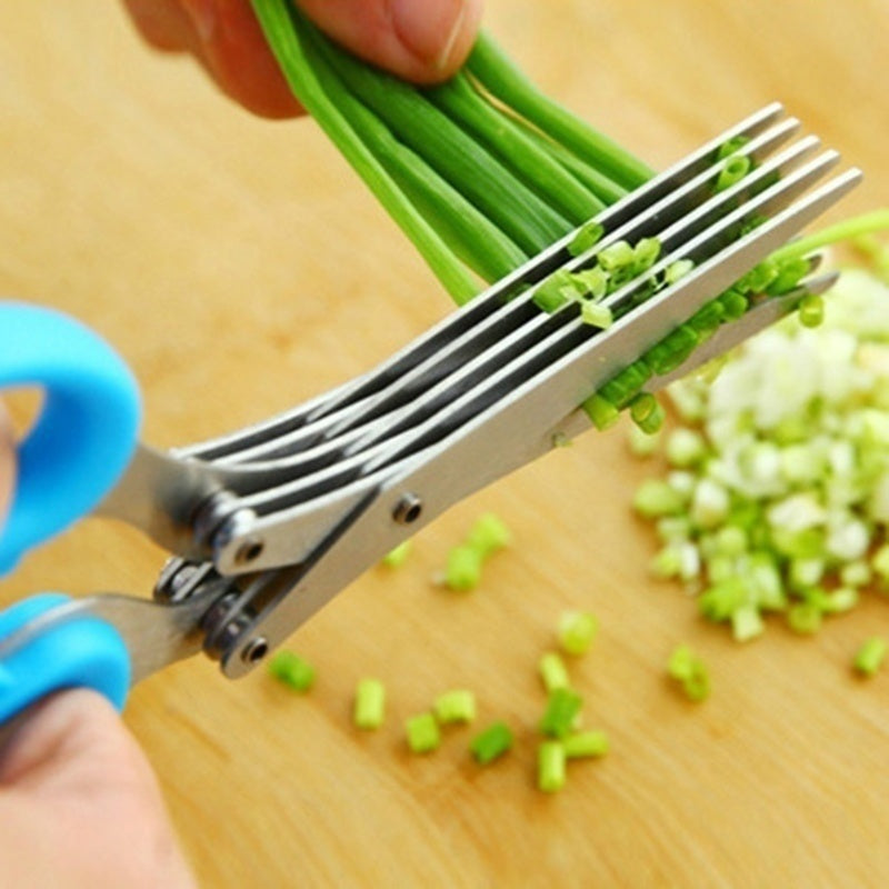 Multifunctional Multi-Layer Green Onion Scissors – Stainless Steel Herb & Spice Cutting Kitchen Scissors