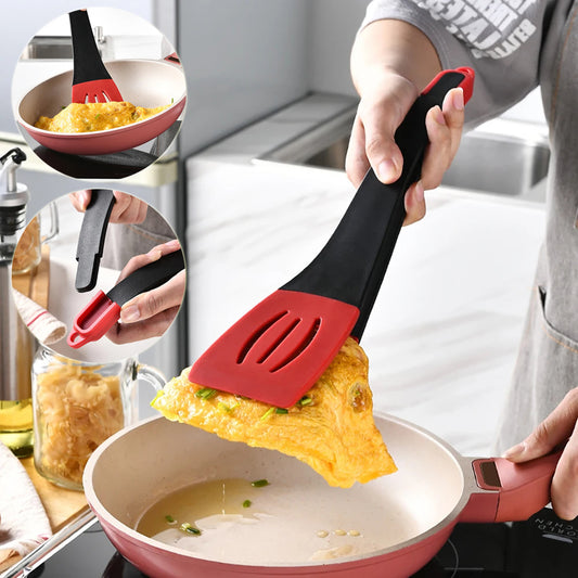 3-in-1 silicone frying spatula with detachable scraper clip and slotted blade, ergonomic handle for flipping omelette